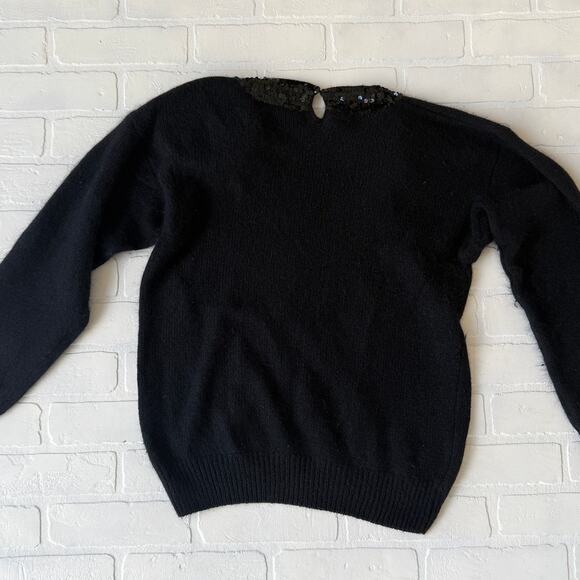 Karen Scott Vintage Christmas Sequin Black Sweater Silk Rabbit Hair sz M - Picture 2 of 6